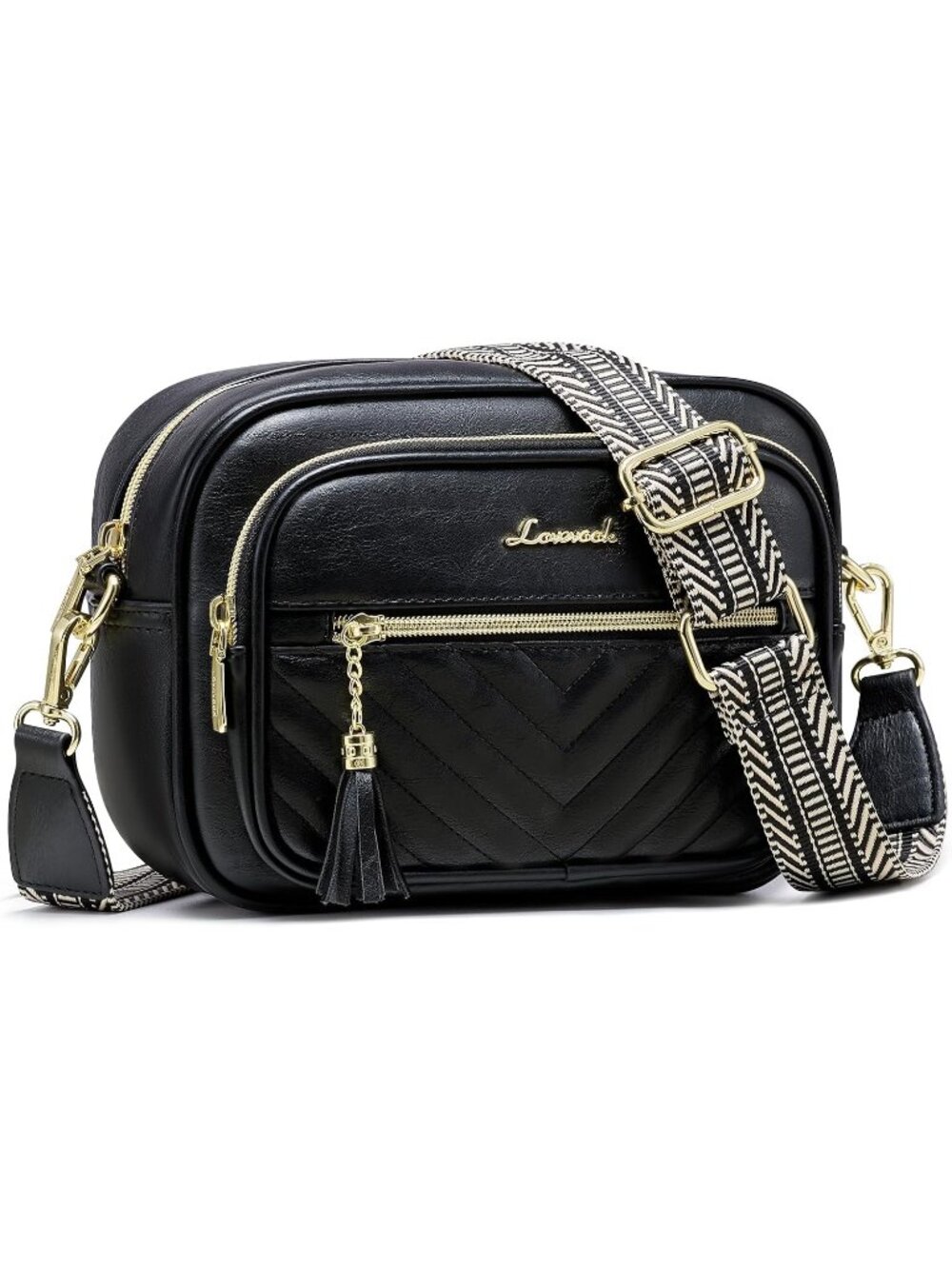 Womenbleak Black Leather Gold-tone Hardware Zipper Handle Satchel Shoulder Bag